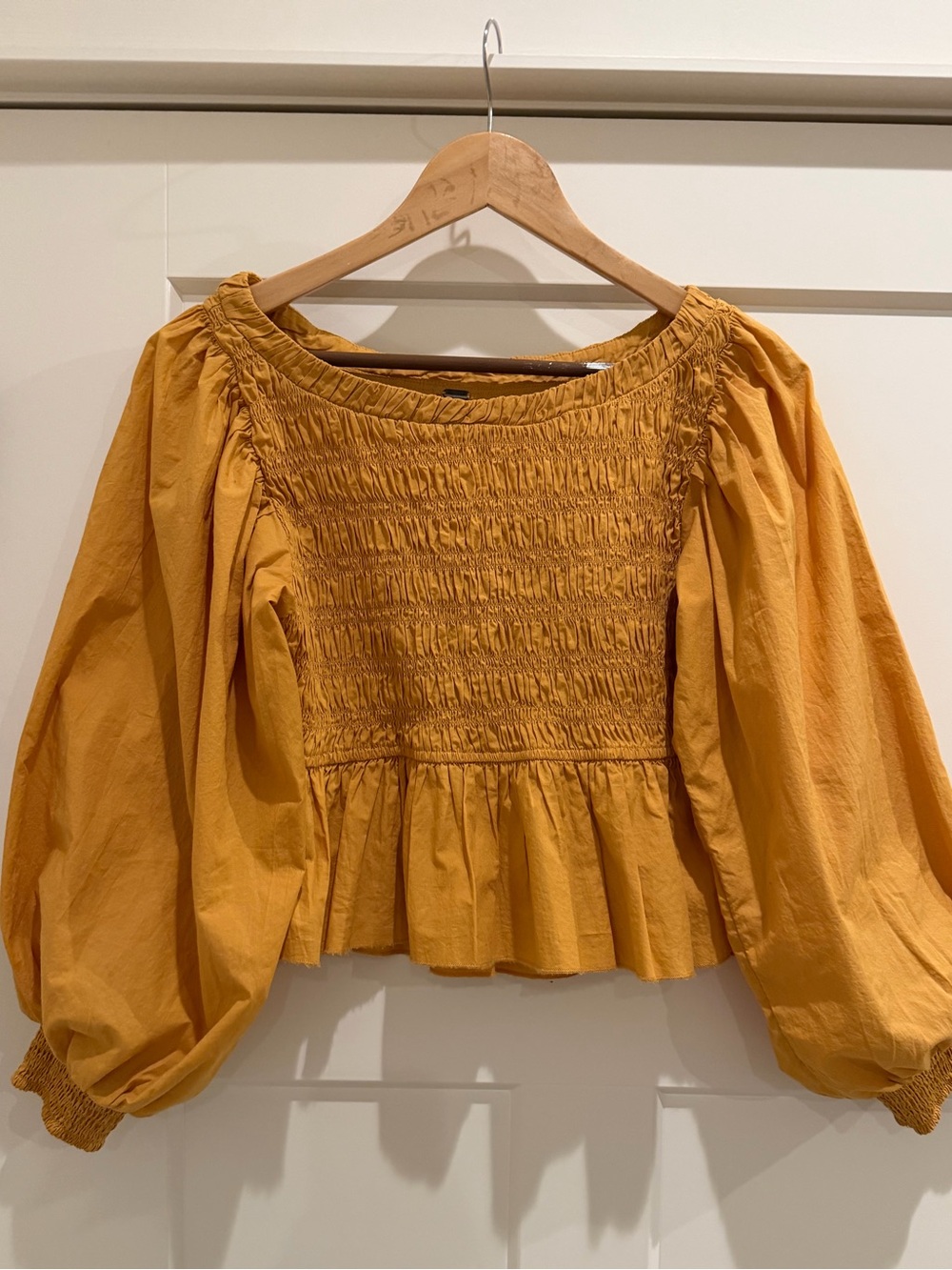 Free People Mustard Smocked Peplum Top